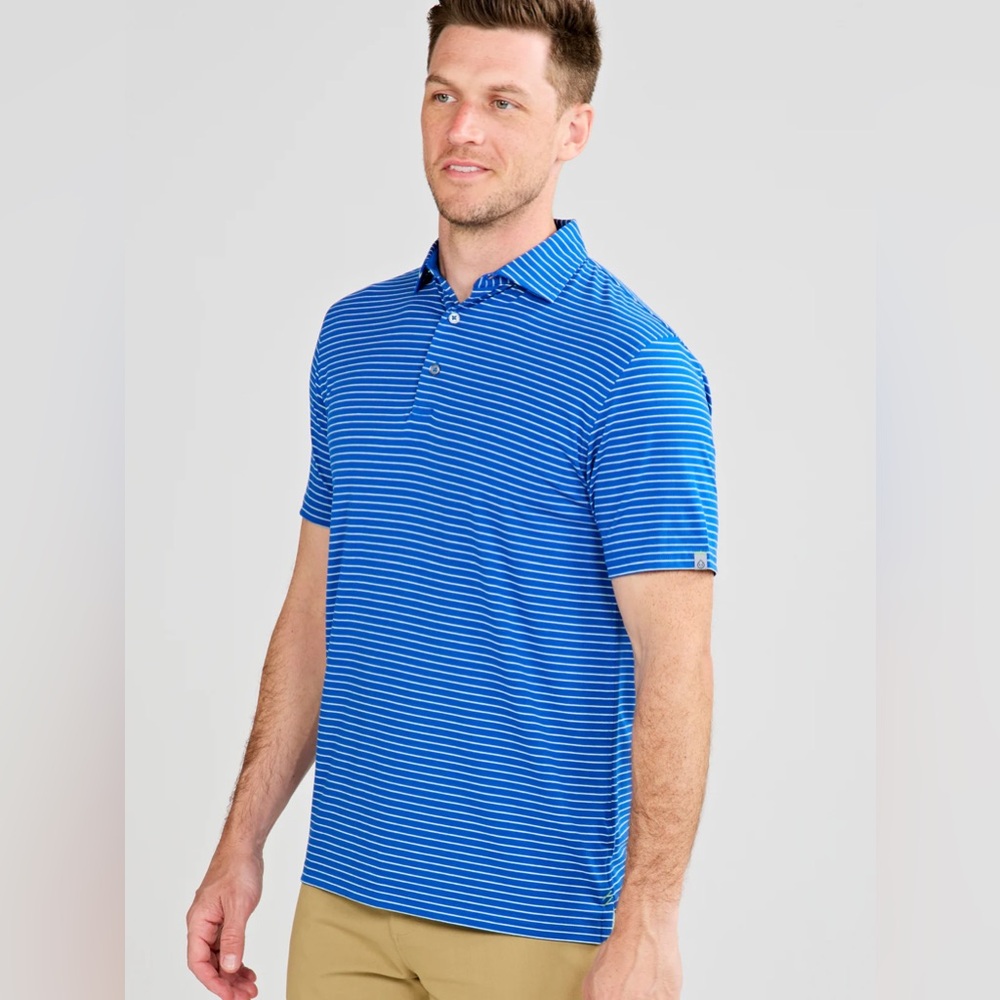 Tasc Men’s Cloud Polo Brookline Stripe Blue Shirt- Size Large